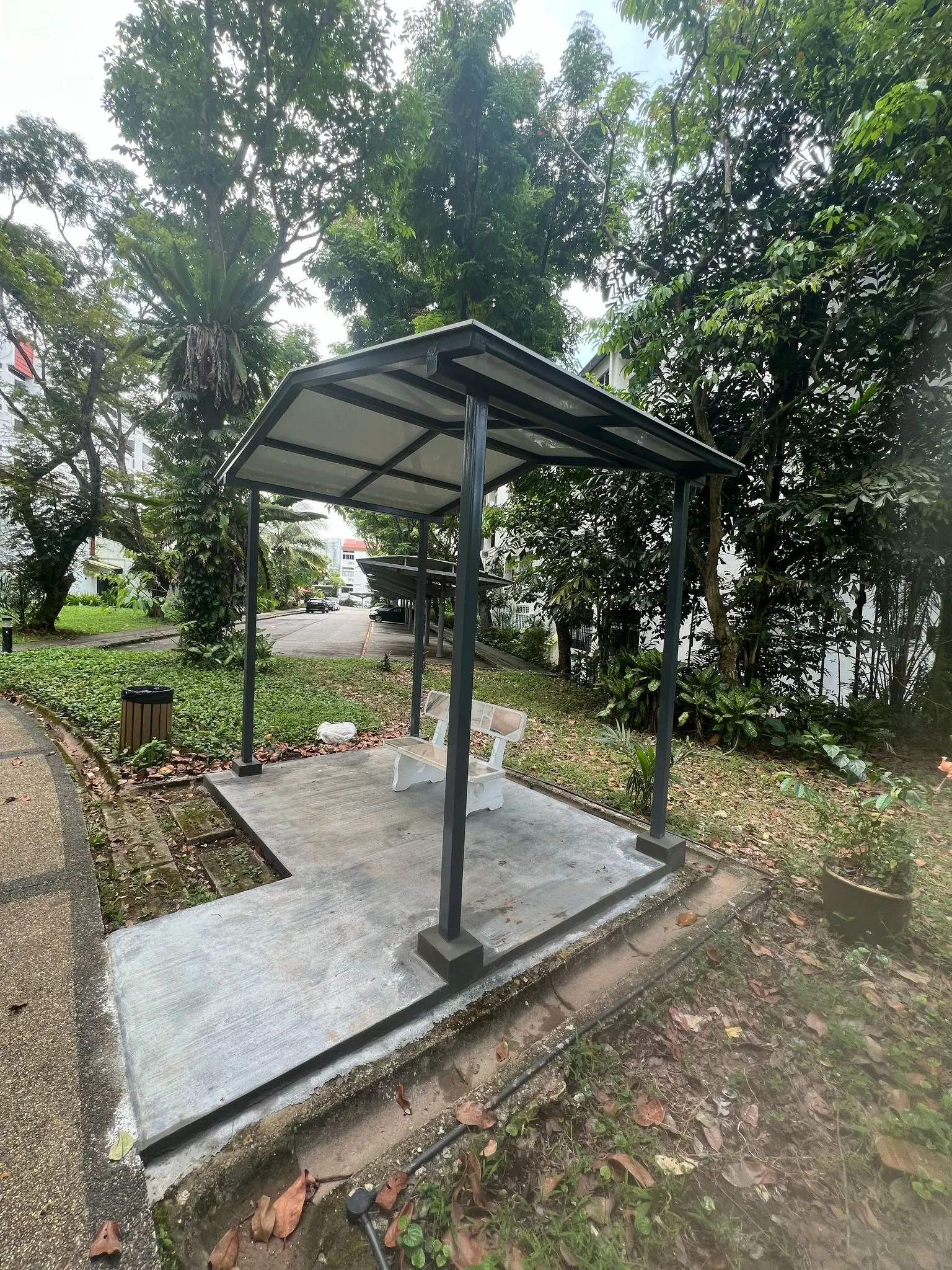 Outdoor shelter steel frame and roof